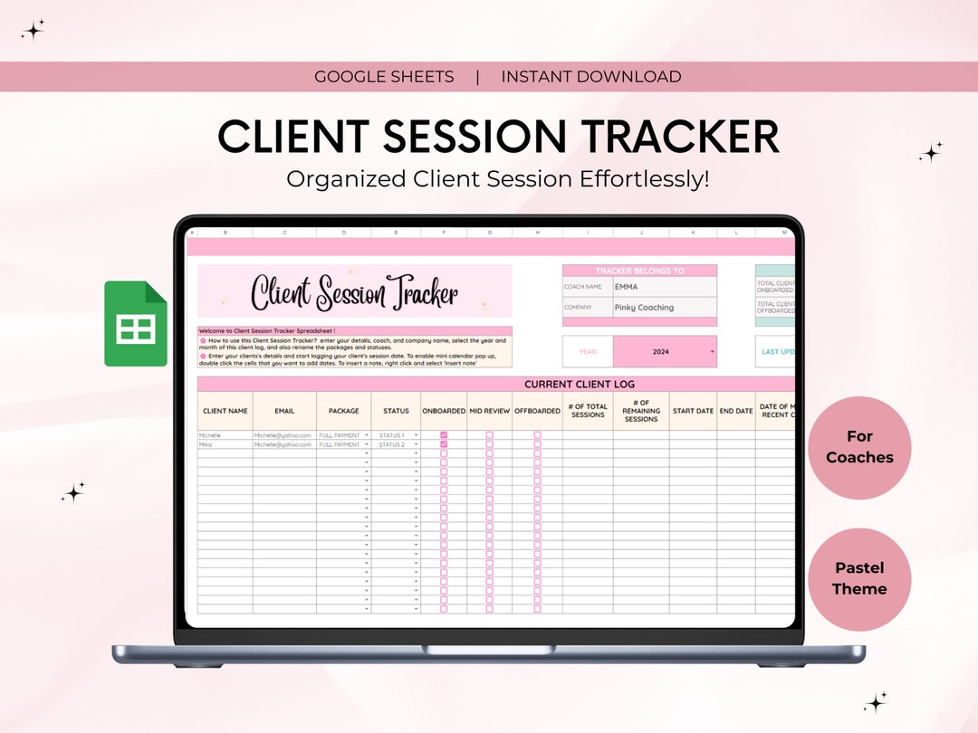 Client Session Tracker Spreadsheet for Coaches, Client Management, CRM ...