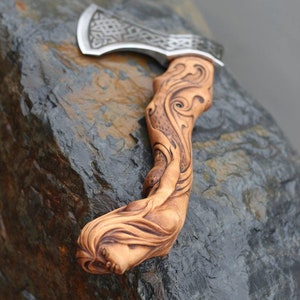 Fenrir Viking Axe Gift Forged Carbon steel Axe with engraved Ash wood handle, Viking axe with sheath Best Birthday Anniversary gift for him