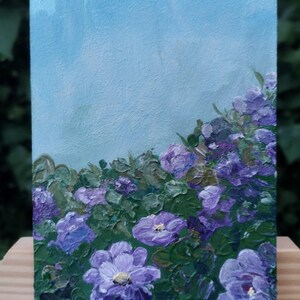 Mini pintura original de arte contemporáneo en acrílico con flores brillantes. Regalo para amigos, familiares y colegas. Decoración.