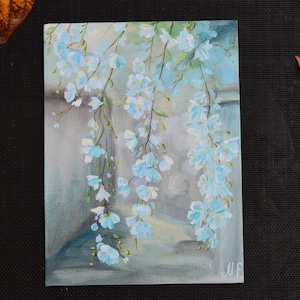 Mini pintura original de arte contemporáneo en acrílico con flores brillantes. Regalo para amigos, familiares y colegas. Decoración.