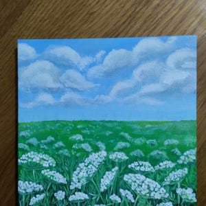 Mini pintura original de arte contemporáneo en acrílico con flores brillantes. Regalo para amigos, familiares y colegas. Decoración.