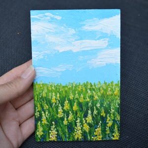 Original mini painting of contemporary art with acrylic with bright flowers. Gift for friends, relatives and colleagues. Decoration.