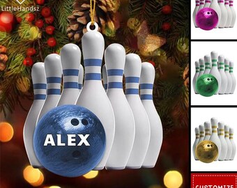 Aangepast plat bowlingornament, gepersonaliseerde bowlingbal kerst acryl/houten ornament, sportornament, kerstcadeau voor bowlingspeler