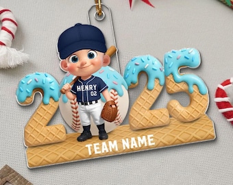Baseball Personalized Christmas Ornament, Ice Cream Drip Baseball With Name Number Ornament, Custom Name Baseball Team Gift Drip Sprinkles