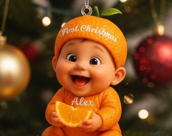 Adorno navideño personalizado para el primer bebé, lindo recuerdo de bebé con forma de naranja (2025), adorno navideño personalizado con nombre para bebé