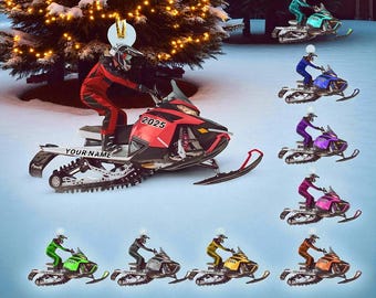 Personalized Snowmobile Christmas Flat Ornament, Snow Mobile Rider Ornament, Snowmobile 2025 Ornament, Outdoor Sport Acrylic/Wooden Ornament