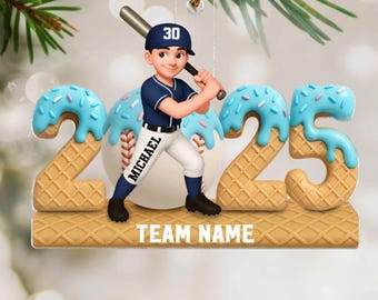 Ice Cream Drip Sprinkles Teen Girl Boy Baseball Player - Personalized Acrylic Ornament - Christmas Gift For Kids, Granddaughter