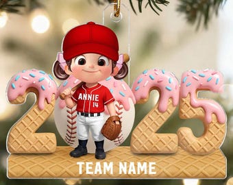 Ice Cream Drip Sprinkles Kid Girl Boy Baseball Player Ornament, Personalized Acrylic Ornament, Christmas Gift For Kids, Granddaughter