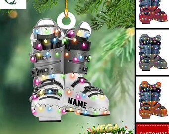 Adorno navideño de botas de esquí personalizadas, adorno de acrílico/madera personalizado para esquiadores, adorno deportivo, idea de regalo de Navidad 2025 para esquiadores