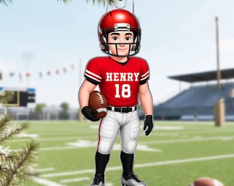 Custom Football Player Christmas Ornament, Personalized Sports Gift for Boys, Football Jersey Ornament with Name and Number, Sports Fan Gift