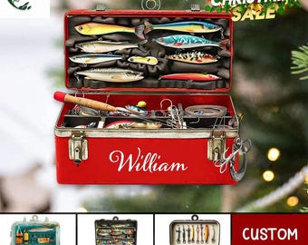 Personalized Fishing Tackle Box Flat Ornament, Custom Name Gift for Fishing Lovers, Fishing Ornament, Fishing Acrylic/Wooden 2025 Ornament