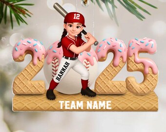 Custom Name Baseball Team Gift Drip Sprinkles, Baseball Bag Personalized Christmas Ornament, Ice Cream Drip Baseball With Name Ornament