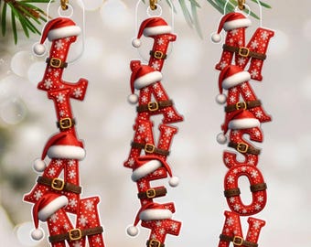 Ornamento con nome personalizzato dell'alfabeto di Babbo Natale, etichetta per calza di Natale, regalo di Natale per bambini, ornamento natalizio