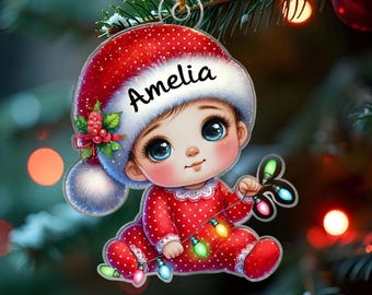 Cute Baby Sitting Personalized Acrylic Custom Shaped Ornament, Baby's First Christmas Keepsake for New Mom New Dad, Custom Acrylic Keepsake