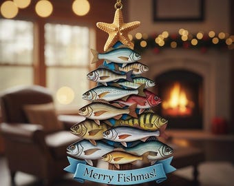 Personalized Merry Fishmas Tree Ornament, Fishing Ornament, Fishing Christmas Ornament, Gift For Fishing Lover, Fishing Life Xmas Decor