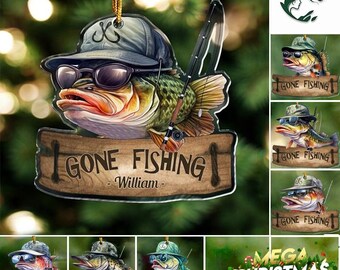 Personalized Gone Fishing Flat Ornament, Custom Name Gift for Fishing Lovers, Custom Fishing Ornament, Fishing Acrylic/Wooden 2025 Ornament