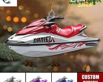 Adorno navideño personalizado de moto acuática, adorno de acrílico/madera personalizado para esquiadores, adorno deportivo, idea de regalo de Navidad 2025 para esquiadores