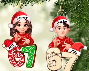 Teen Slang Funny Tree Decor, Funny Teen Grandkid Gift, Christmas Pattern Custom Six Seven 67 Ornament, Personalized Acrylic Ornament