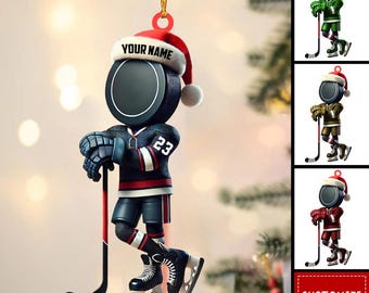 Personalized Hockey Player Ornament, Custom Name Ice Hockey Christmas Ornament, Sports Gift for Boys, Hockey Lover Gift