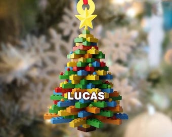 Personalized Building Block Christmas Tree Ornament, Holiday Decoration, Colorful Brick Tree Gift for Kids, Christmas Gift