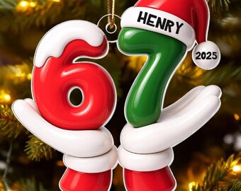 Personalized Name Six Seven Ornament, Funny Six Seven 67 Ornament, Christmas Santa 67 Ornament, Gen Z