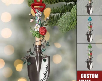 Personalisierte Gartenverzierung, individuelle Name Gartenschaufel Weihnachtsdekoration für Gärtner, personalisierte Weihnachtsverzierung