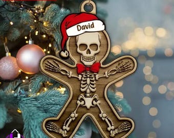 Personalized Gingerbread Skeleton Ornament, Skull Christmas Flat Ornament, Skeleton Shaped Ornament, Halloween Gift, Acrylic/Wooden Ornament