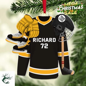 Camisa de hóquei no gelo personalizada, enfeite de Natal com dois lados, logotipo personalizado de time de hóquei, enfeite plano de Natal, enfeite de acrílico/madeira em formato