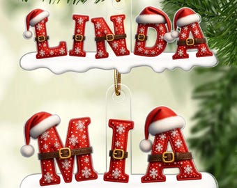 Ornamento personalizzato con lettere dell'alfabeto, ornamento personalizzato con nome per bambini, etichetta per calza di Natale
