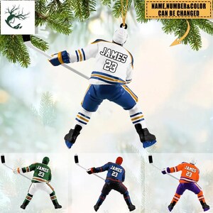 Enfeite plano personalizado de jogador de hóquei no gelo, enfeite de Natal para amantes de hóquei, enfeite de acrílico/madeira com formato personalizado, decoração de Natal 2025