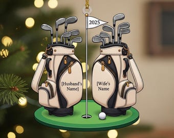 Anpassad golfväska med namn, julgransprydnad för golfklubbor, personlig juldekoration för golfspelare, juldekoration 2025