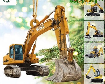 Enfeite de Natal personalizado para equipamento pesado de escavadeira, enfeite de acrílico/madeira para escavadeira, ideia de presente de Natal para quem ama escavadeiras