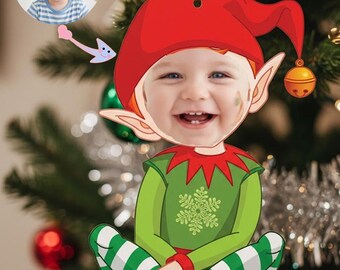 Personalized Babies Face Ornament, Baby Elf Ornament, Baby Photo Ornament, Baby Christmas Gift, Baby 1st Christmas Ornament, Newborn Gift