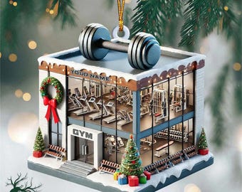 Decorazione natalizia personalizzata per palestra con manubrio, decorazione per allenamento personalizzata, decorazione a forma di palestra, regalo per gli amanti del fitness 2025