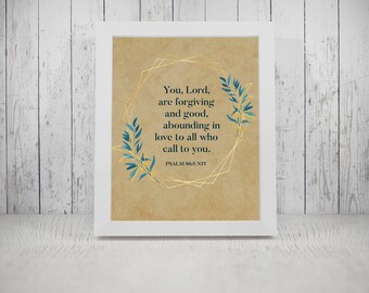 PSALM 86:5 Inspirational Scripture Verse Printable Digital Art with Gold Wreath Download