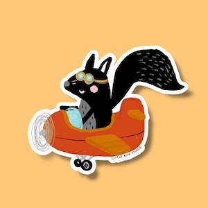 Sticker Écureuil noir dans l'avion, vinyle autocollant imperméable, mignon autocollant, autocollant bouteille d'eau, autocollant pour ordinateur portable