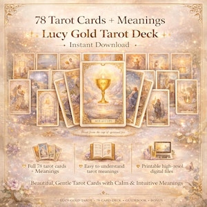 Mazzo di Tarocchi Lucy Gold – 78 carte dei Tarocchi curativi (stampabili) / Tarocchi intuitivi e delicati / Download digitale / Amore per se stessi e guida spirituale