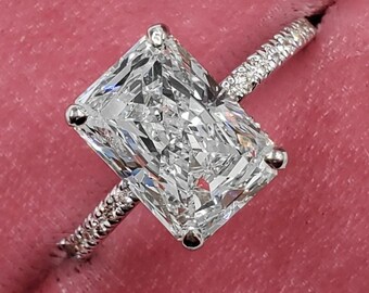 2.5 Ct Elongated Radiant Cut Moissanite Engagement Ring Radiant Cut Wedding Hidden Halo Radiant Anniversary Ring Promise Ring Gift For Her