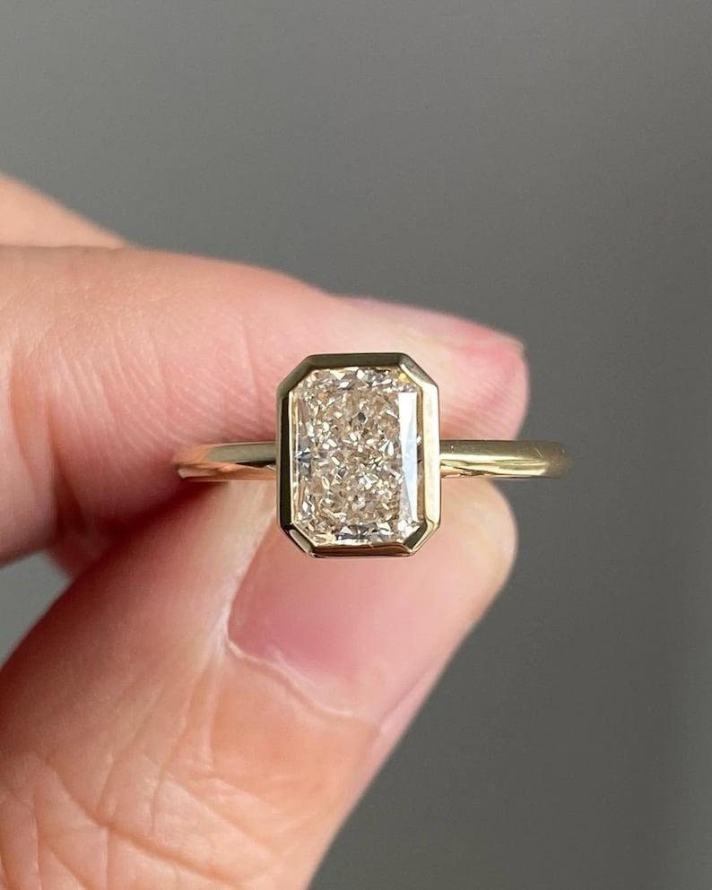 2.5 Ct Radiant Cut Moissanite Engagement Ring, Bezel Set Ring, 14K Solid Gold Ring, Wedding Ring, Anniversary Gift for Wife