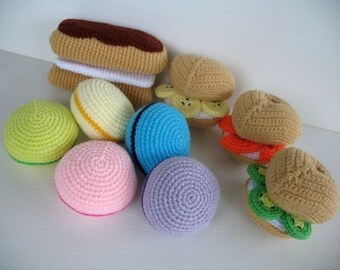 Crochet Pattern - MACAROON, ECLAIR and PUFF- Toys / Playfood - in pdf  (00365)