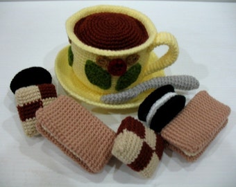 Crochet Pattern - Coffee and Biscuits - Play Food / Toys  (00386)