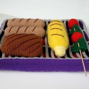 Crochet Pattern - BBQ GRILL and FOOD- Toys / Playfood - pdf  (00357)