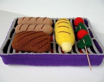 Crochet Pattern - BBQ GRILL and FOOD- Toys / Playfood - pdf  (00357)
