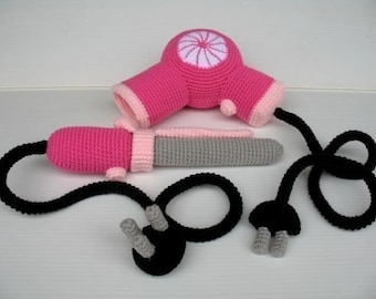 Crochet Pattern - HAIR BLOWER and CURLING iron - Toys - pdf  (00397)