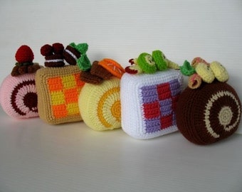 Crochet Pattern- SWISS ROLL CAKE -Playfood / Toys  (00351)