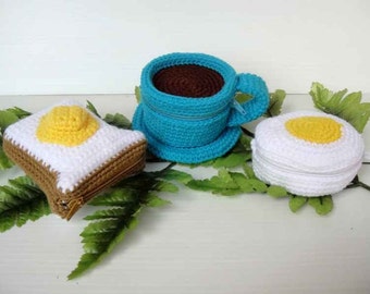 Crochet Pattern - FOOD PURSE 3 - Coffee, Bread and Egg (00470)