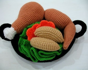 Crochet Pattern - CHICKEN HOT WOK- Toys / Playfood  (00421)