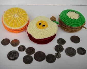 Crochet Pattern - FRUIT PURSE 1 - Orange, Apple and Kiwi - PDF  (00370)