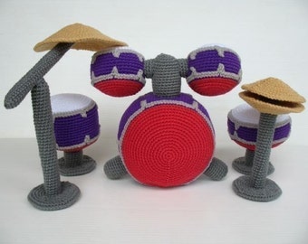 Crochet Pattern - DRUM SET - Toys - PDF  (00426)