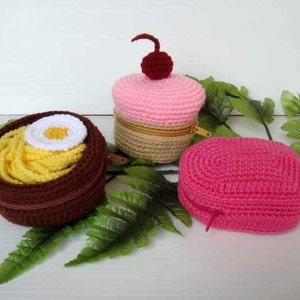 Crochet Pattern - FOOD PURSE 1 - Cupcake, Noodle and Ice Lolly - PDF  (00407)